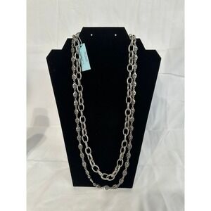 Stigma by Kim Min Sun Goth Silver Tone Fleur De Lis Double Strand Necklace NEW